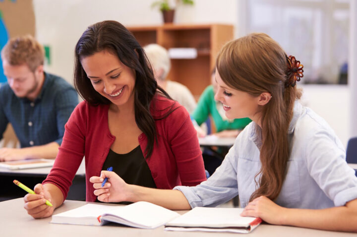 Teachers studying together.